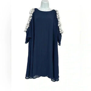 Roiiiii Size 3XL Blue Cold Shoulder Dress with White Lace Lined